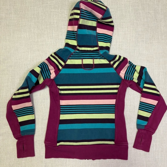Ivivva Girls 14 Lululemon Scuba Style Hooded Zip Up Sweater Striped Purple Pink - Picture 5 of 6